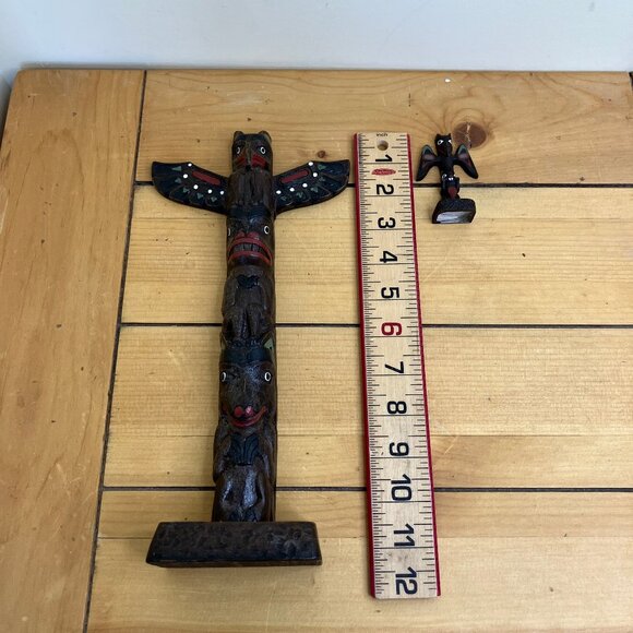 BOMA Haida Indigenous Art Totem Pole Figurine 11"+ Mini Totem Brown Resin Canada - Picture 7 of 9